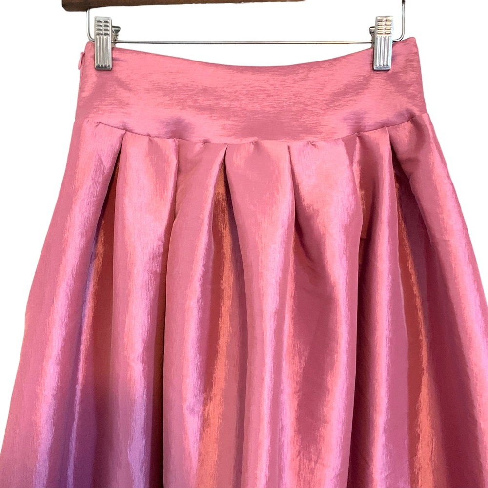 Haute Monde M/L hi low a-line midi pink shine skirt w bow fit n flare - Picture 5 of 6